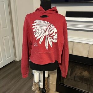 Red Distressed Skull Graphic Hoodie